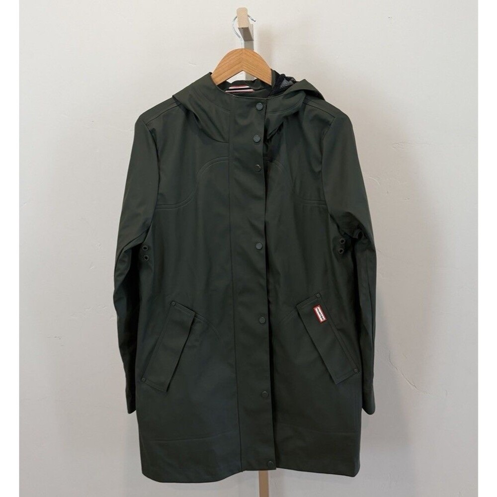 NWT Hunter Acacia Rain Jacket Women’s Size M Hunter Green Hooded Pockets Relaxed